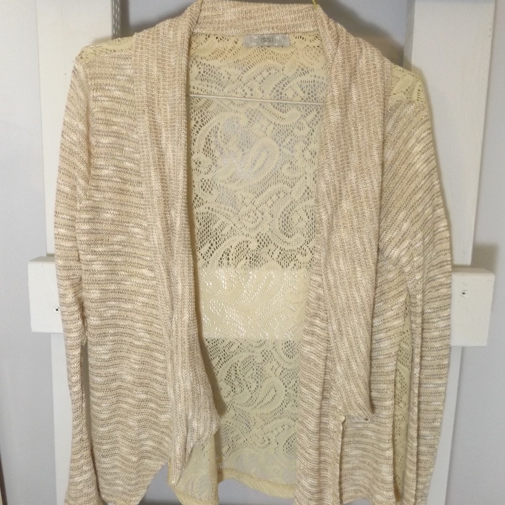 Gold Lace Dress Cardigan Small